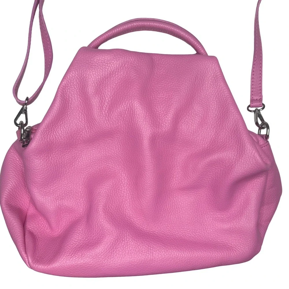 New Borse In Pelle Slouchy Dumpling Bag Leather Bubblegum Pink Two Way Italy